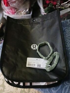 Lululemon Black Bag with Sage Scrunchies